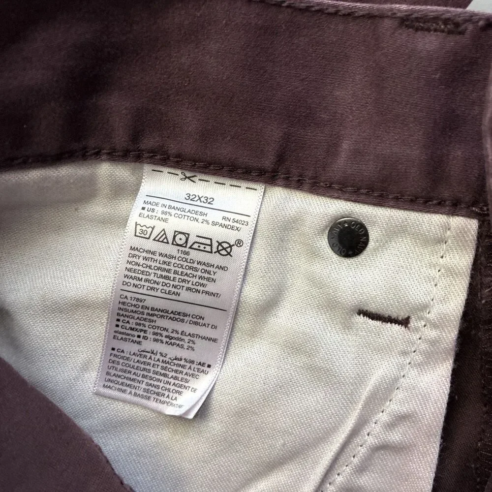 New Mens Old Navy Chino Khaki Pants Size 32x32 Slim Flex Burgundy